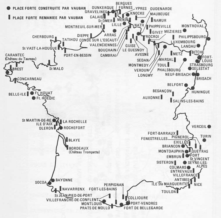 carte de france des r&eacute;alisations de Vauban